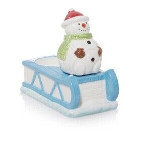 Yankee Candle Winter Snowman On Sled Tea Light Votive Candle Holder Ceramic NEW